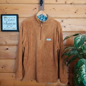 USA Palm Pullover Sweater Reversible Sherpa Fleece 1/4 Zip Blue Geometric Size M